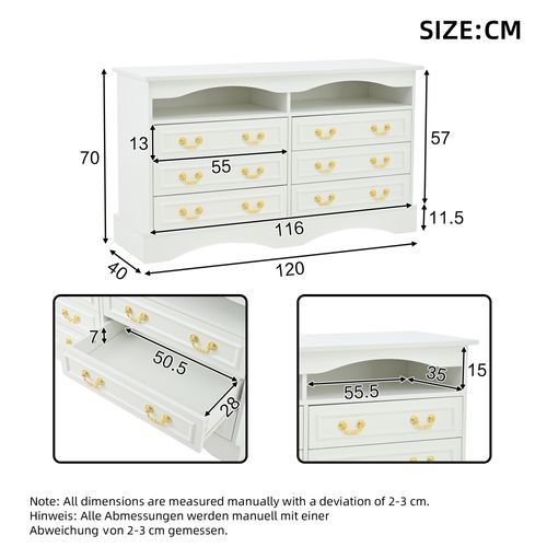 Commode Moderne 120cm - 6 Cases, LED, Rangement Semi-ouvert - Blanc
