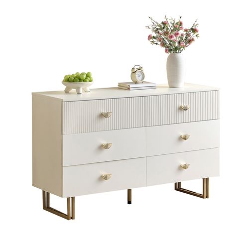 Commode Moderne 6 Tiroirs - Accents Dorés, Structure Mdf/métal - 120x40x75 Cm