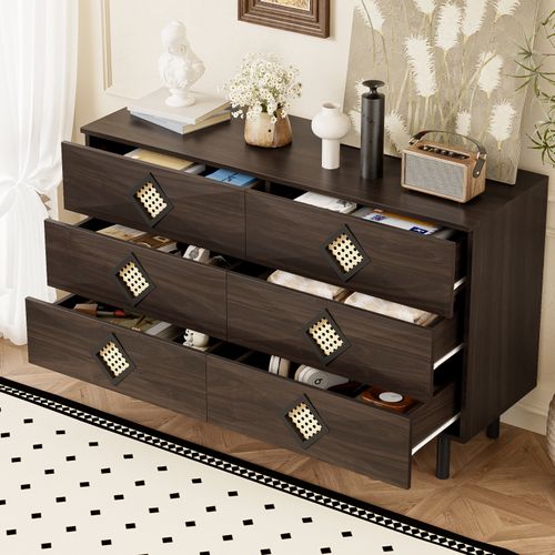 Commode style naturel - Osier, 6 tiroirs - Alliant élégance et praticité