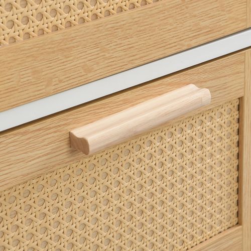 Commode 4 Tiroirs En Rotin - Poignées Bois Massif - 80x80x38 Cm - Polyvalente
