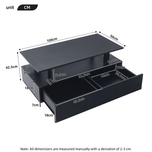 Table Basse LED - Bluetooth, 2 Plateaux - Moderne - Noir