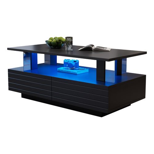Table Basse LED - Bluetooth, 2 Plateaux - Moderne - Noir
