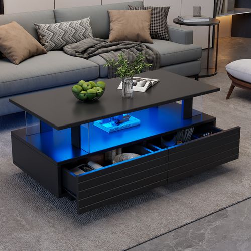 Table Basse LED - Bluetooth, 2 Plateaux - Moderne - Noir