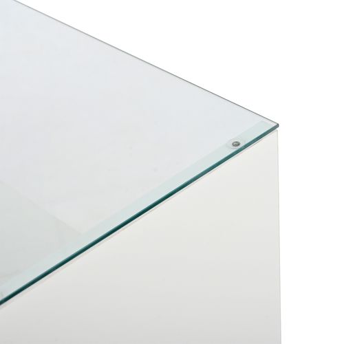Table Basse LED Moderne 105cm - Plateau Verre, 2 Tiroirs - Éclairage D'ambiance - Blanc