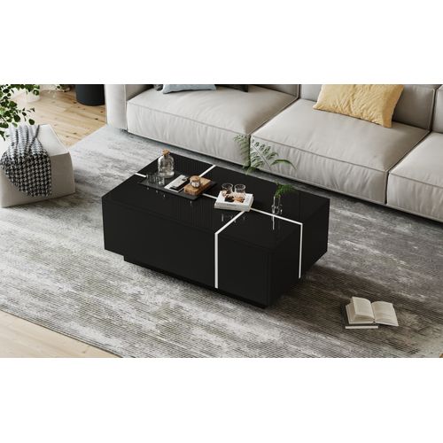 Table Basse Design Mosaïque Laqué - 4 Tiroirs Et Plateau Mobile - 100x60x40 Cm - Noir