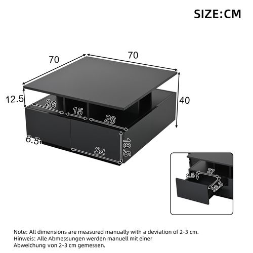 Table Basse Moderne Géométrique Avec LED - 4 Tiroirs, Supporte 30 Kg - Pour Votre Salon - Noir