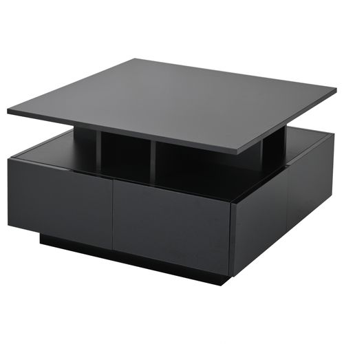 Table Basse Moderne Géométrique Avec LED - 4 Tiroirs, Supporte 30 Kg - Pour Votre Salon - Noir