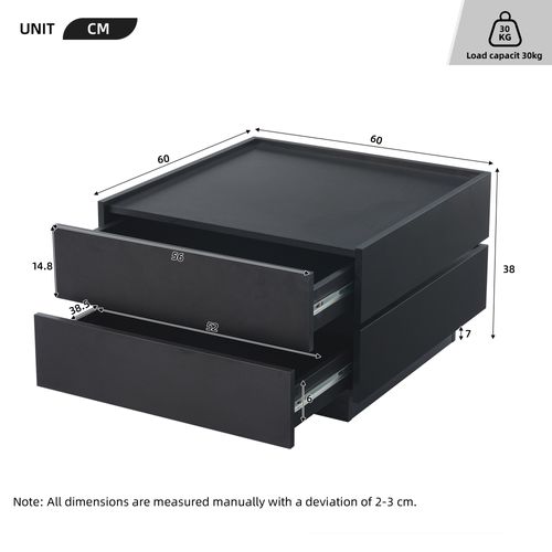 Table Basse Fonctionnelle à Plateau Rotatif 360° - 2 Étagères Et Rangement - Noir - 60x60x38 Cm