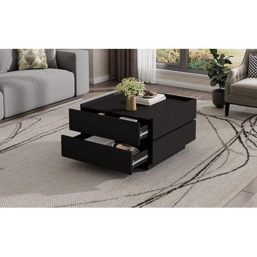 Table Basse Fonctionnelle à Plateau Rotatif 360° - 2 Étagères Et Rangement - Noir - 60x60x38 Cm