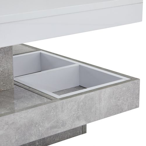 Table Basse Moderne à Double Plateau Rotatif - Finition Blanc Brillant Marbré - Design Fonctionnel