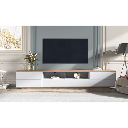 Meuble TV Design 180 Cm - Style Bloc De Couleur Blanc Et Bois - Meuble Téléviseur Élégant