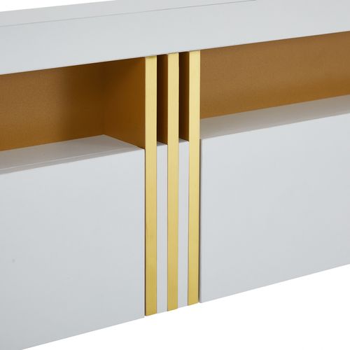 Meuble TV Marbre 200 Cm - 3 Tiroirs, Gestion Câbles - Compatible TV 90 Pouces