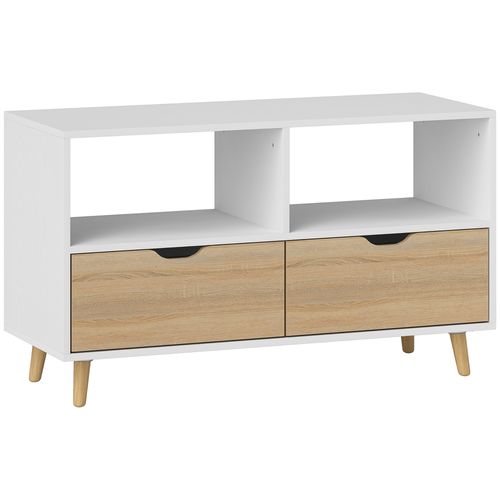 Meuble Télé Design Blanc 99 Cm - Tiroir Et 2 Compartiments - Idéal Pour Salon