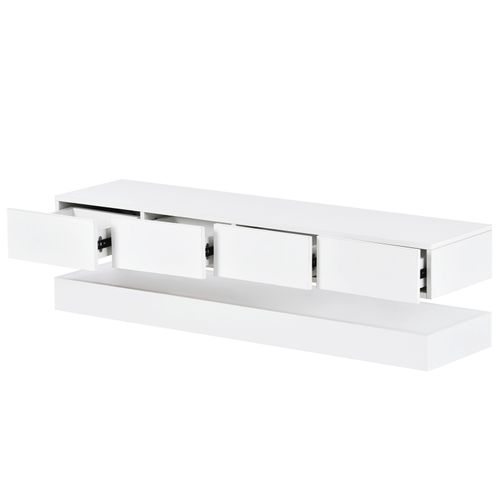 Meuble TV Blanc 130 Cm - 2 Portes, 4 Tiroirs, LED 16 Couleurs - Pour TV Jusqu'à 55"
