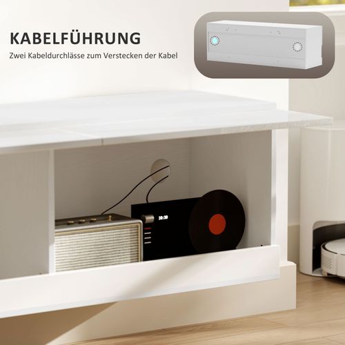 Meuble TV Mural Blanc Brillant 120 Cm - LED 16 Modes, Tiroirs Et Étagères - Commode Design