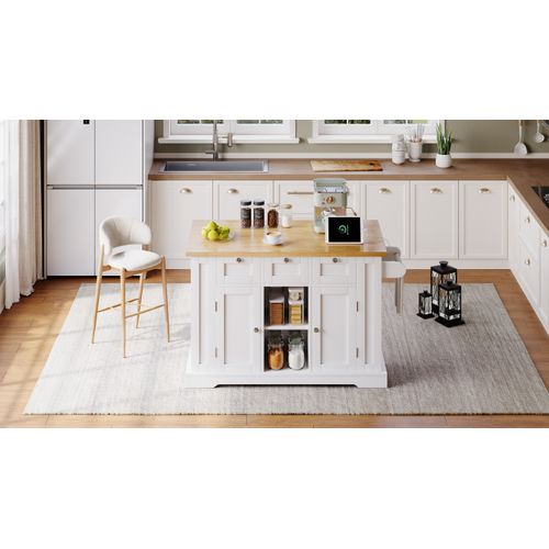 Buffet De Cuisine Mobile 132 Cm - Planche Pliante, Rangement Et Prise - 5 Roues Pratiques