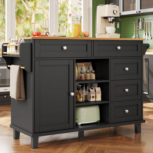 Buffet Repas Moderne Noir 134 Cm - Tiroirs De Rangement - Usage Mobile Ou Fixe-pour Cuisine Maison