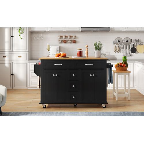 Buffet Cuisine Avec Plan Pliable - 5 Tiroirs, Extensible 120x65 Cm - Multifonction