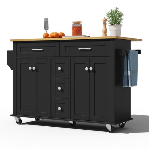 Buffet Cuisine Avec Plan Pliable - 5 Tiroirs, Extensible 120x65 Cm - Multifonction