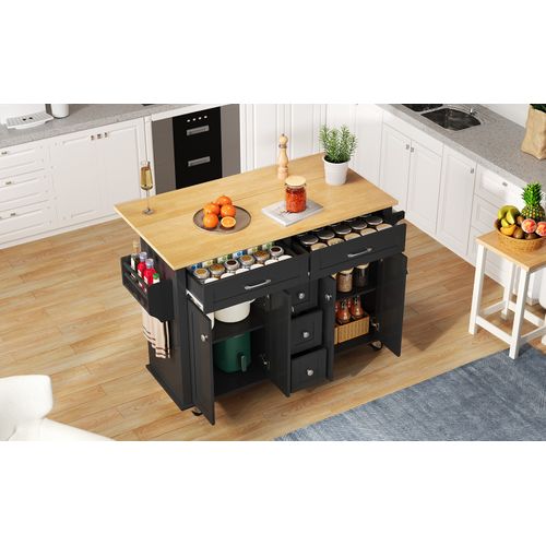 Buffet Cuisine Avec Plan Pliable - 5 Tiroirs, Extensible 120x65 Cm - Multifonction