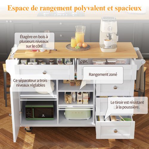 Buffet Repas Blanc 134 Cm - Tiroirs/armoire, Usage Mobile Et Fixe - Design Épuré