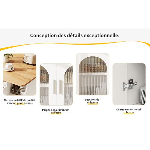Buffet Cuisine Blanc Multifonction - Îlot Avec Chariot Amovible Et Table De Repas-rangement Intégré