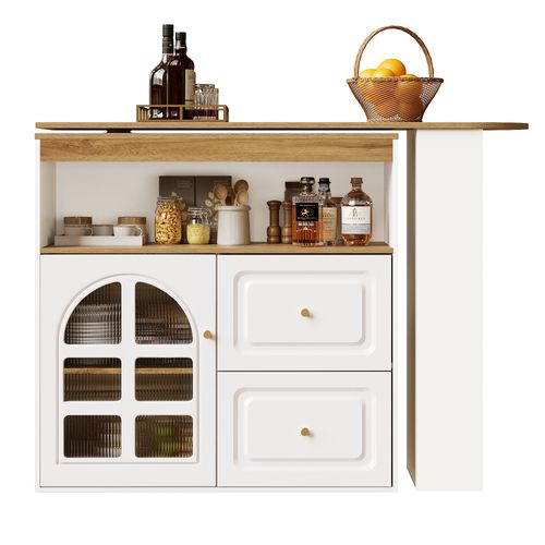 Buffet Bar Tournant Blanc Design - 360°, Étagères Et Vitre Courbée - Pour Salon/chambre