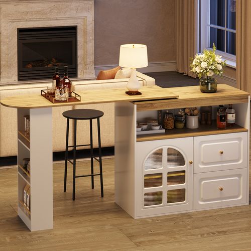 Buffet Bar Tournant Blanc Design - 360°, Étagères Et Vitre Courbée - Pour Salon/chambre