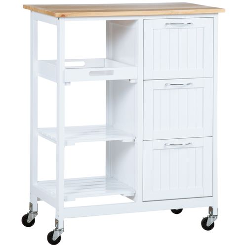 Buffet De Service Blanc 67 Cm - 3 Tiroirs, 3 Niveaux, Plan De Travail - Rangement Mobile Pratique