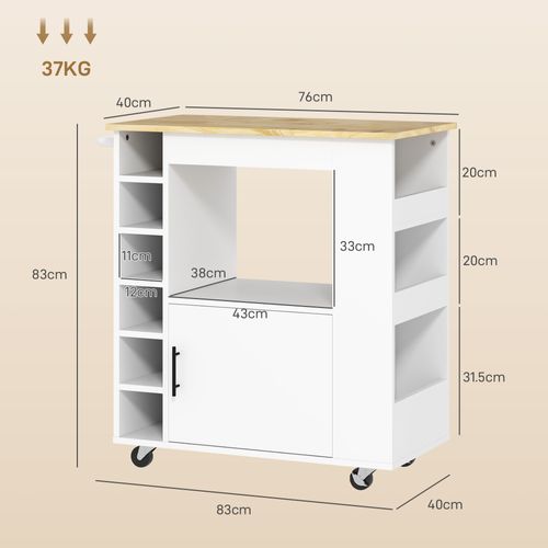 Buffet De Cuisine Chêne 83 Cm - Plateau, Rangement Vin, Soft-close - Usage Cuisine Et Bureau-blanc