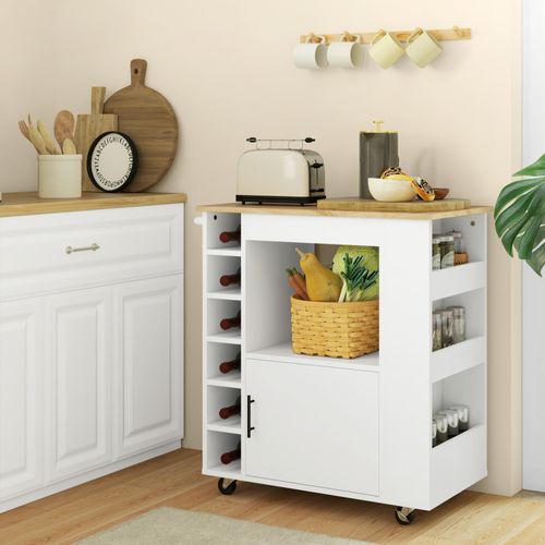 Buffet De Cuisine Chêne 83 Cm - Plateau, Rangement Vin, Soft-close - Usage Cuisine Et Bureau-blanc
