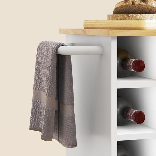 Buffet De Cuisine Chêne 83 Cm - Plateau, Rangement Vin, Soft-close - Usage Cuisine Et Bureau-blanc