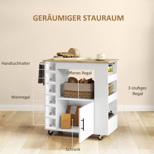 Buffet De Cuisine Chêne 83 Cm - Plateau, Rangement Vin, Soft-close - Usage Cuisine Et Bureau-blanc