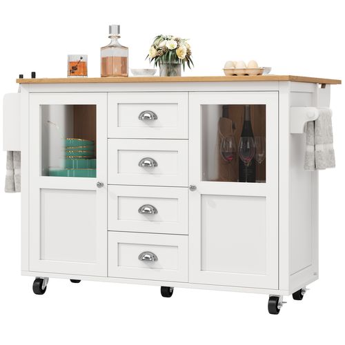 Buffet De Cuisine Blanc Extensible - 120 Cm, 2 Portes/4 Tiroirs - Rangement Organisé