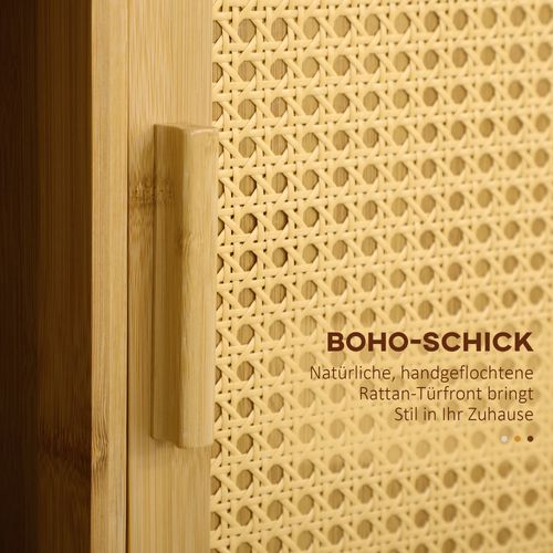 Buffet De Cuisine Bambou Naturel - Tiroir, Armoire, Étagères Ouvertes - Plateau Et Porte-serviettes