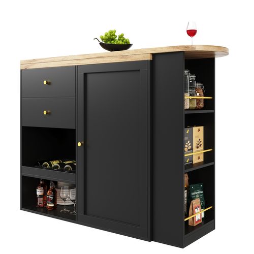 Buffet Tournant 360° - 2 Tiroirs, Porte Coulissante, 3 Étagères - Salon/salle à Manger