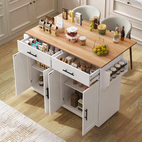 Buffet Service Blanc 120 Cm - Plateau Pliant, Base Modulable - Fonctionnel