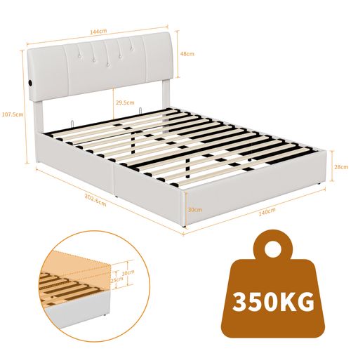 Lit Coffre 140x190cm Avec Compartiments De Rangement Et Prise Électrique ,tête De Lit Réglable