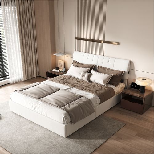 Lit Coffre 140x190cm Avec Compartiments De Rangement Et Prise Électrique ,tête De Lit Réglable