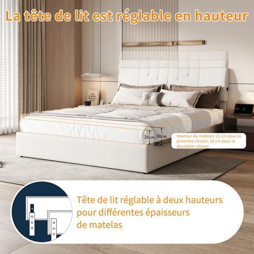 Lit Coffre 140x190cm Avec Compartiments De Rangement Et Prise Électrique ,tête De Lit Réglable