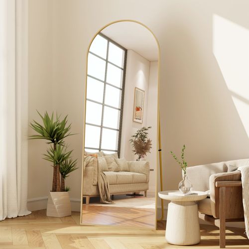 Miroir Pleine Longueur, 173 * 63 Cm, Peut Être Suspendu Ou Posé, Cadre En Alliage D'aluminium, Doré