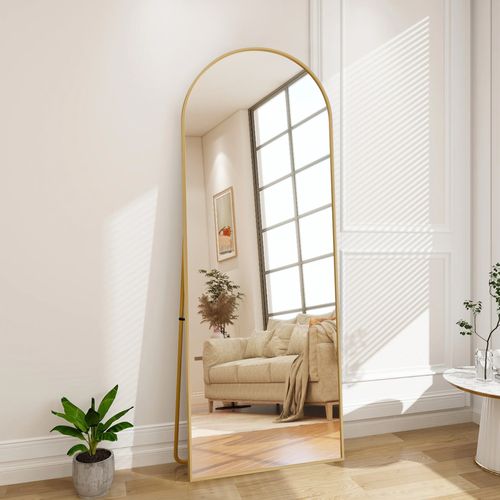 Miroir Pleine Longueur, 173 * 63 Cm, Peut Être Suspendu Ou Posé, Cadre En Alliage D'aluminium, Doré
