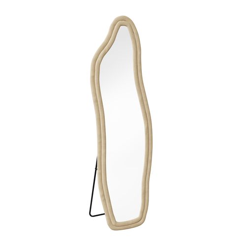 Miroir Sur Pied Rembourré Au Design Ondulé - 160 X 50 Cm - Cadre En Velours - Doré