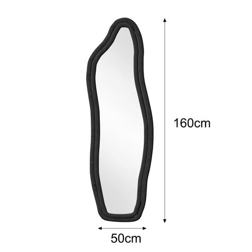 Miroir Sur Pied Rembourré Au Design Ondulé - 160 X 50 Cm - Cadre En Velours - Noir