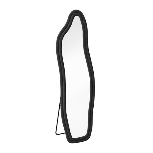 Miroir Sur Pied Rembourré Au Design Ondulé - 160 X 50 Cm - Cadre En Velours - Noir