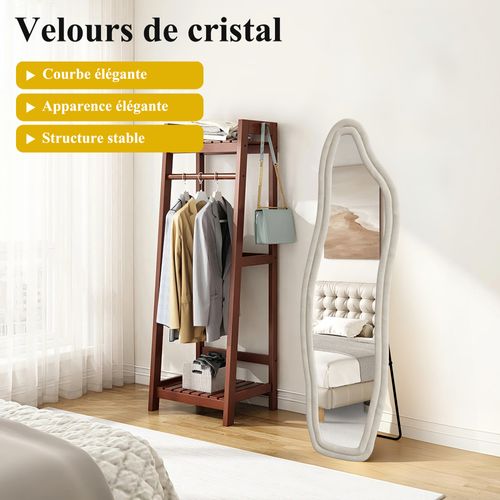 Miroir Sur Pied Rembourré Au Design Ondulé - 160 X 50 Cm - Cadre En Velours -blanc