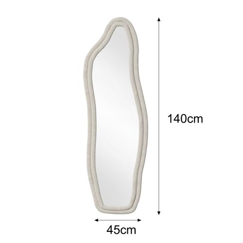 Miroir Pleine Longueur 140x45 Cm, Cadre En Velours, Peut Être Accroché Ou Posé à La Verticale, Blanc