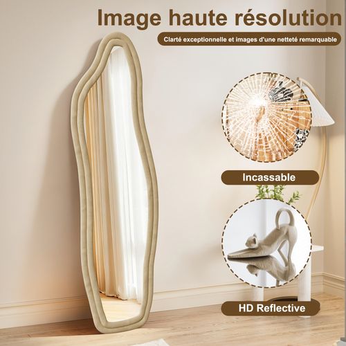 Miroir Pleine Longueur 140x45 Cm, Cadre En Velours, Peut Être Accroché Ou Posé à La Verticale,doré