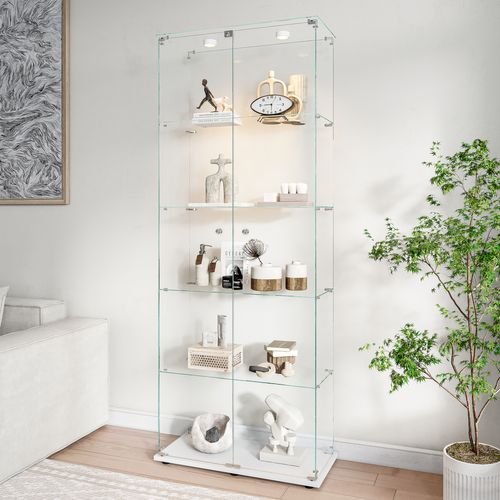 Vitrine En Verre Avec Éclairage Tactile, Cinq Étagères Avec Deux Portes, 78 X 34 X 186 Cm, Blanc