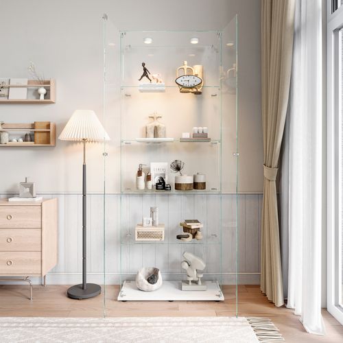 Vitrine En Verre Avec Éclairage Tactile, Cinq Étagères Avec Deux Portes, 78 X 34 X 186 Cm, Blanc